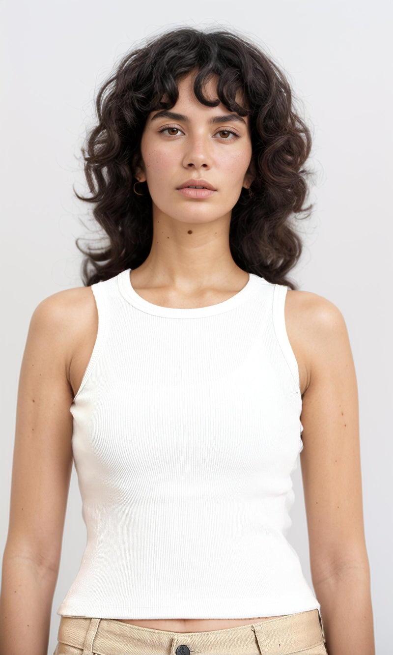 R215783 - Sleeveless Ribbed Comfy Tank Top - White