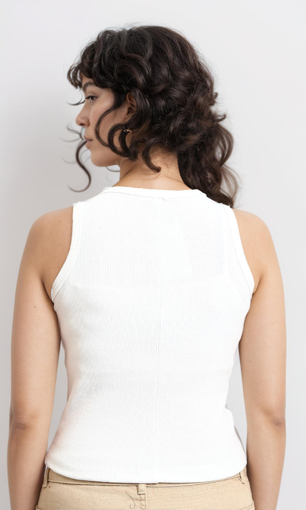 R215783 - Sleeveless Ribbed Comfy Tank Top - White