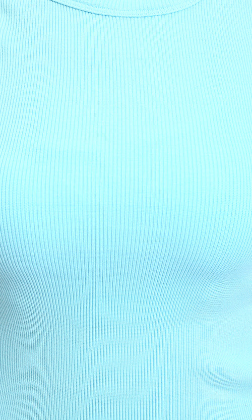 R215786 - Sleeveless Ribbed Comfy Tank Top - Aqua