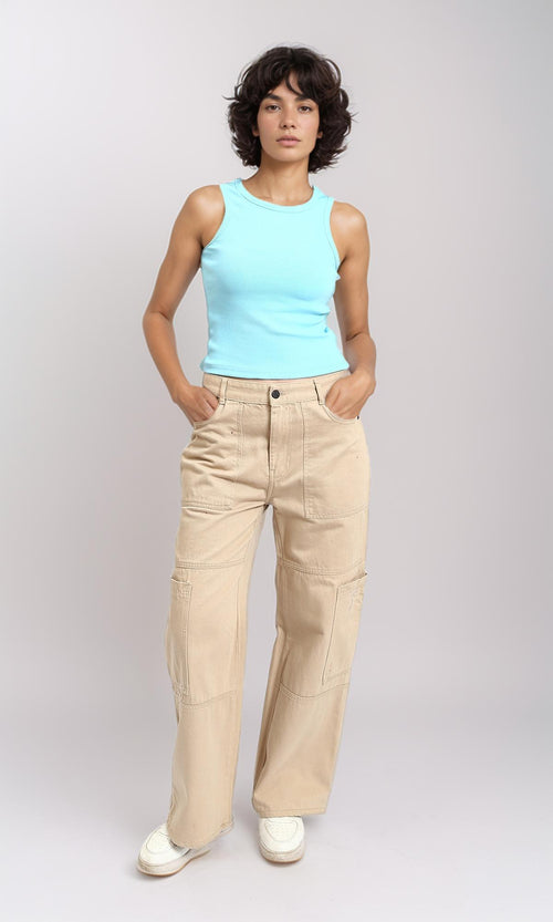 R215786 - Sleeveless Ribbed Comfy Tank Top - Aqua