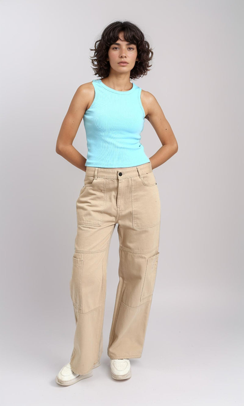 R215786 - Sleeveless Ribbed Comfy Tank Top - Aqua