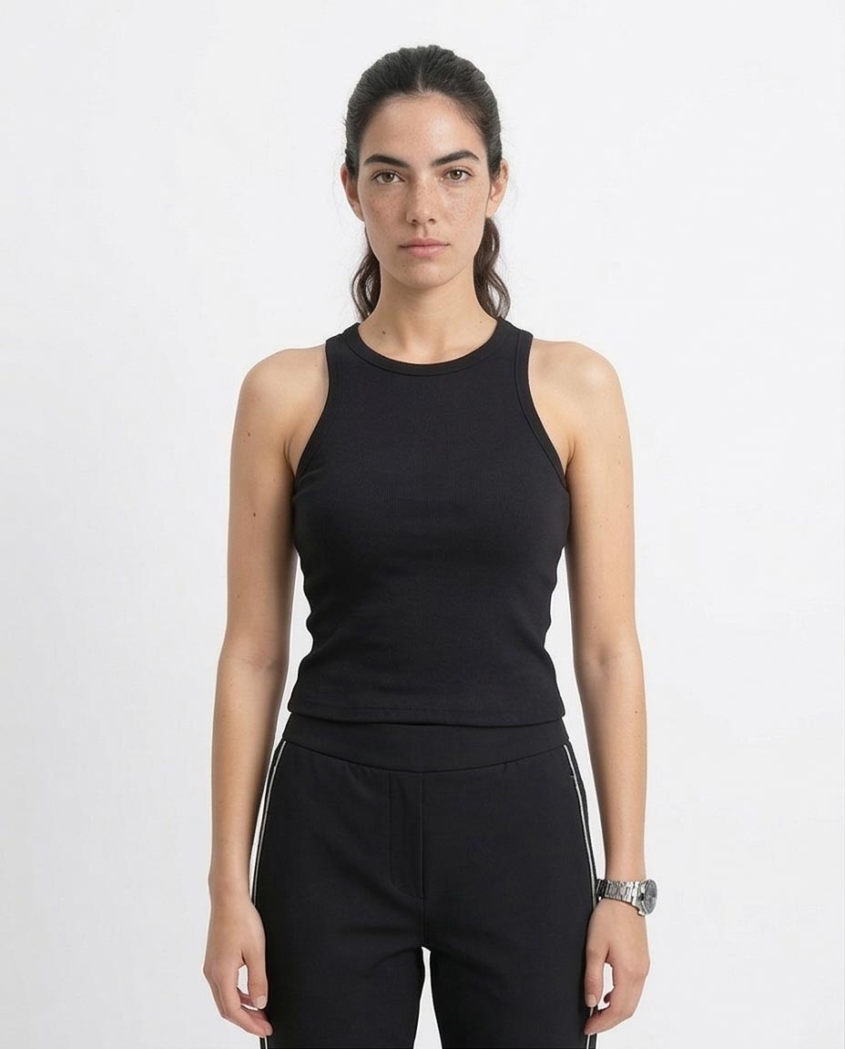 Women's Ribbed Racerback Tank Top - Black