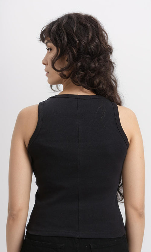 R215787 - Sleeveless Ribbed Comfy Tank Top - Black