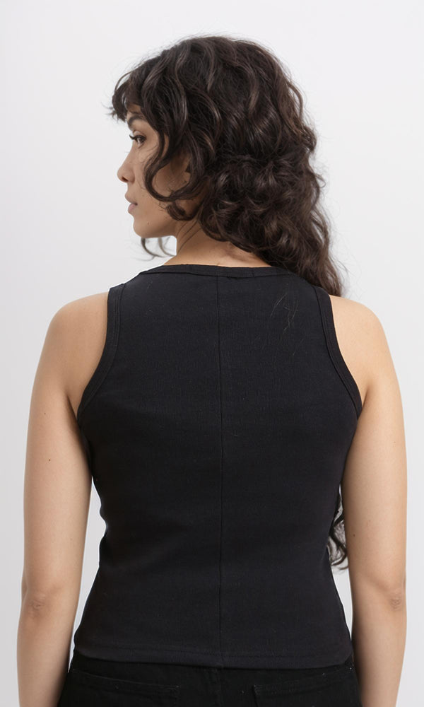 R215787 - Sleeveless Ribbed Comfy Tank Top - Black