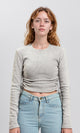 R215788 - Long Sleeves Ribbed Top with Drawstring - Grey