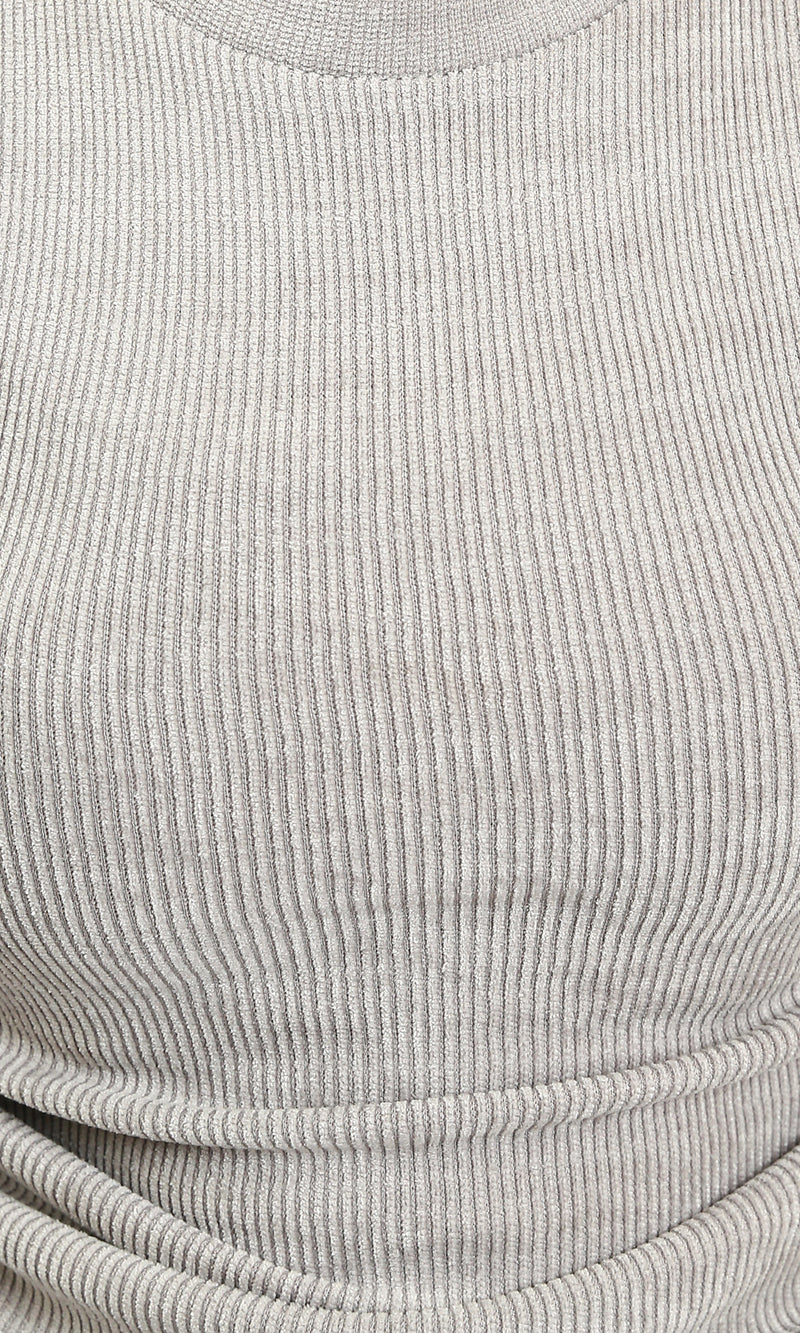 R215788 - Long Sleeves Ribbed Top with Drawstring - Grey