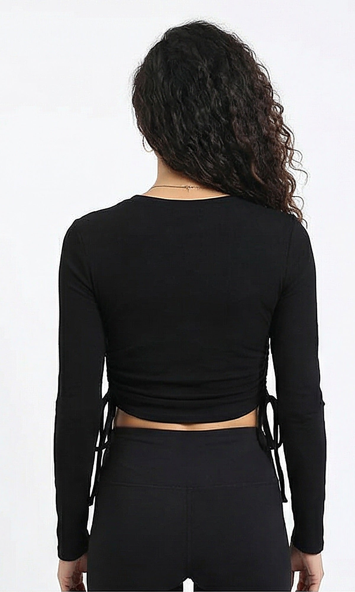 Black Ruched Side Cropped Long Sleeve T-Shirt - R215789