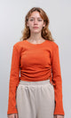 R215791 - Long Sleeves Ribbed Top with Drawstring - Dark Orange