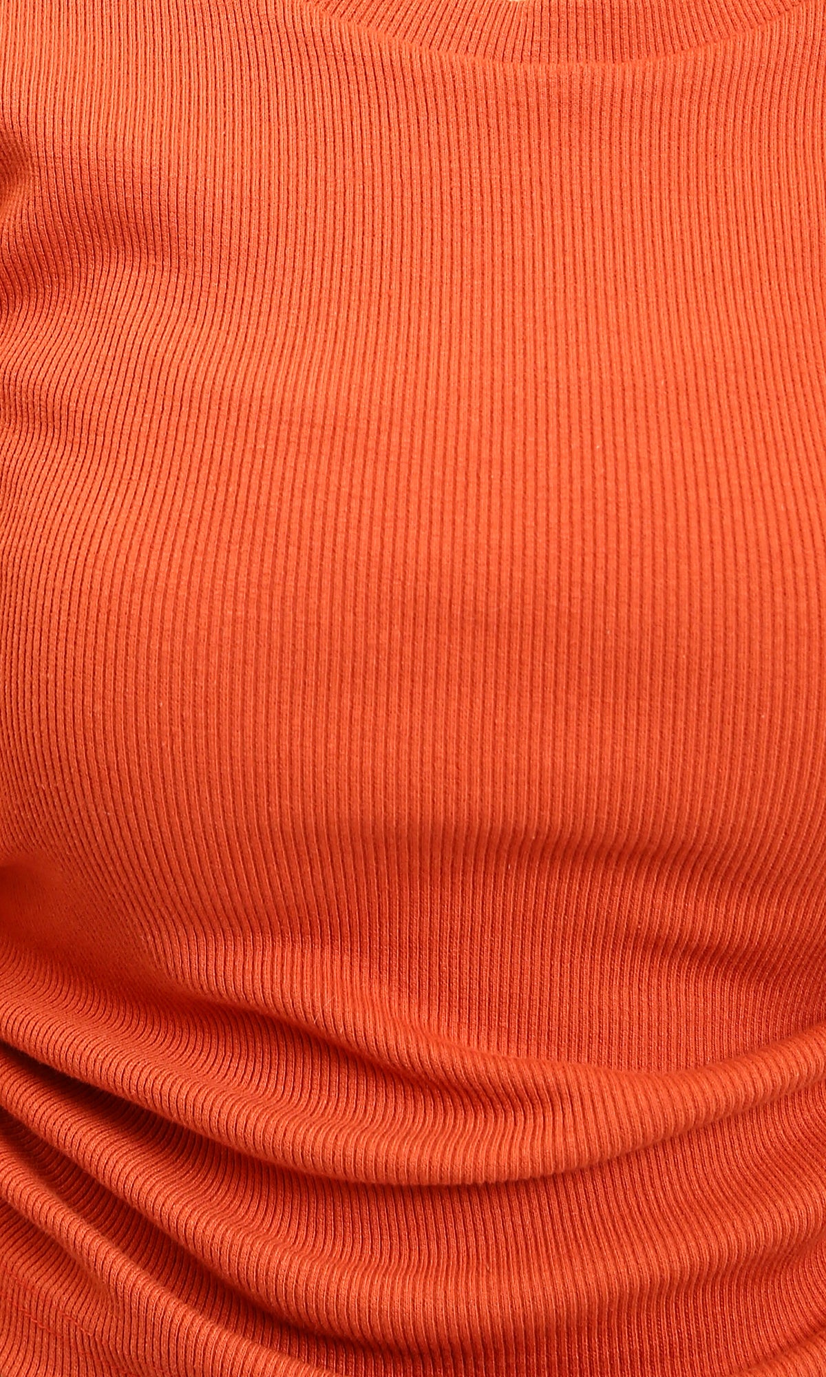 R215791 - Long Sleeves Ribbed Top with Drawstring - Dark Orange