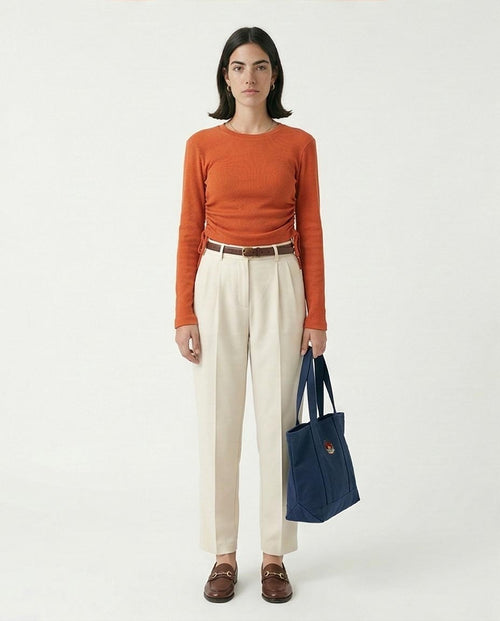 R215791 - Long Sleeves Ribbed Top with Drawstring - Dark Orange