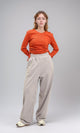 R215791 - Long Sleeves Ribbed Top with Drawstring - Dark Orange