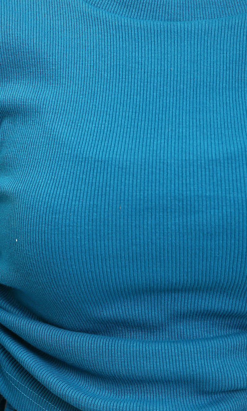 R215793 - Long Sleeves Ribbed Top with Drawstring - Blue