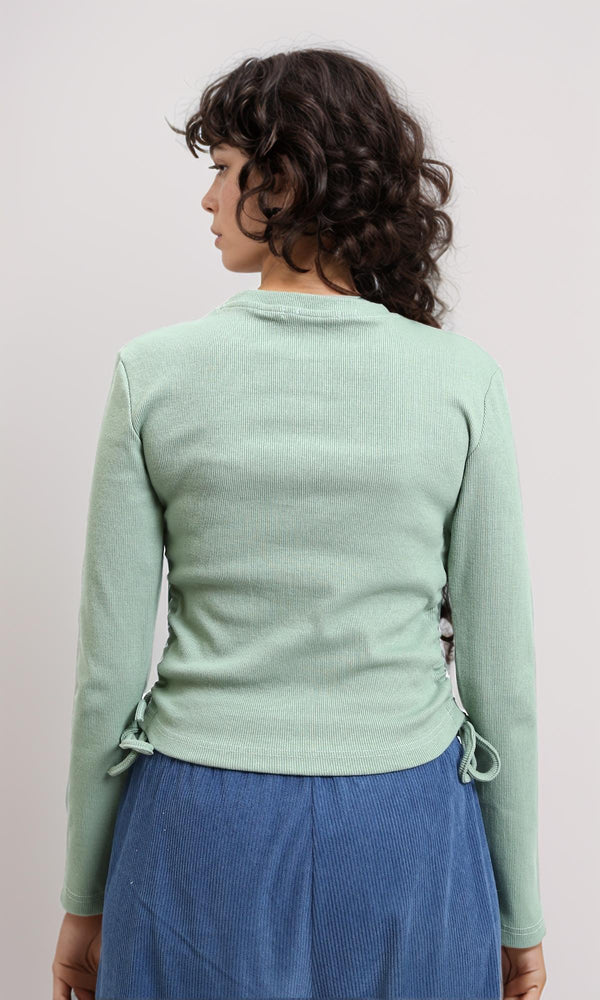 R215795 - Long Sleeves Ribbed Top with Drawstring - Mint