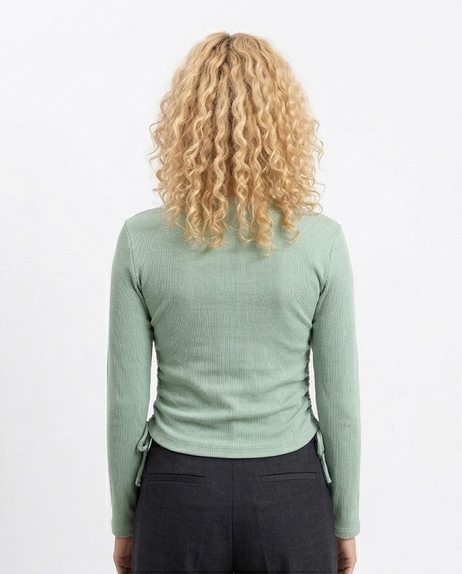 RAVIN | Sage Green Side-Cinch Ribbed Long Sleeve Top - R215795