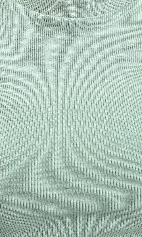 R215795 - Long Sleeves Ribbed Top with Drawstring - Mint