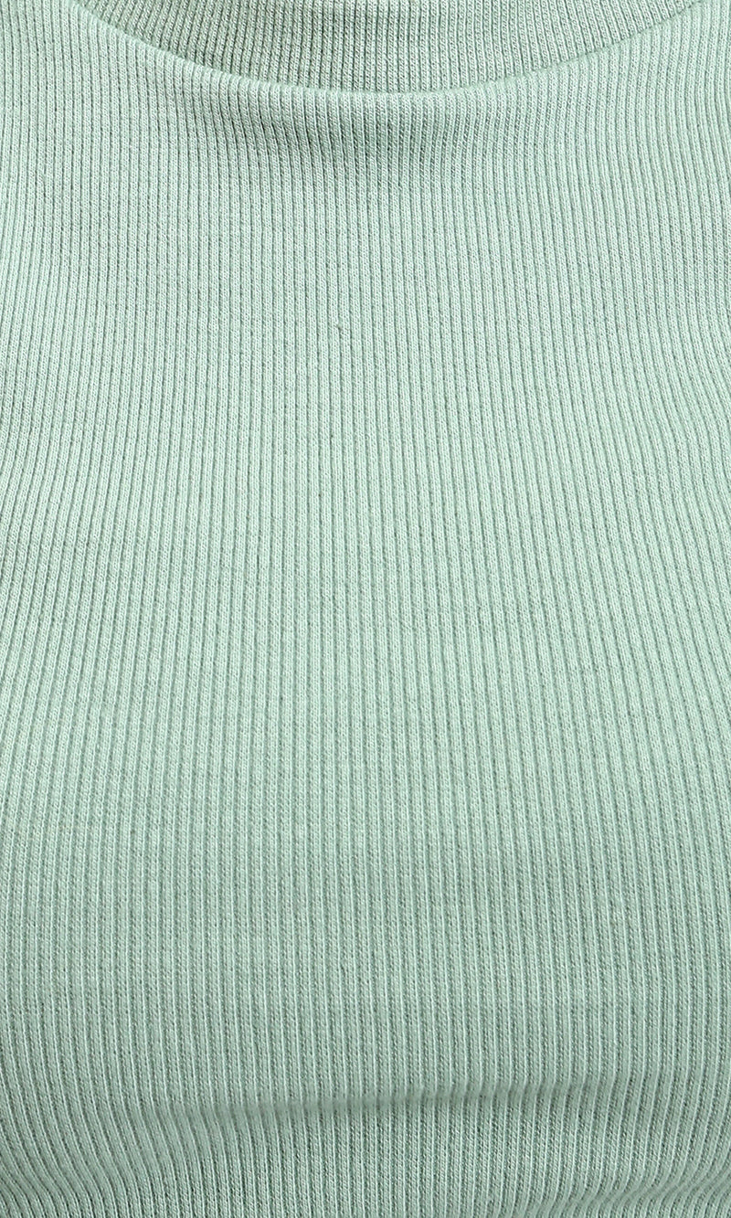 R215795 - Long Sleeves Ribbed Top with Drawstring - Mint