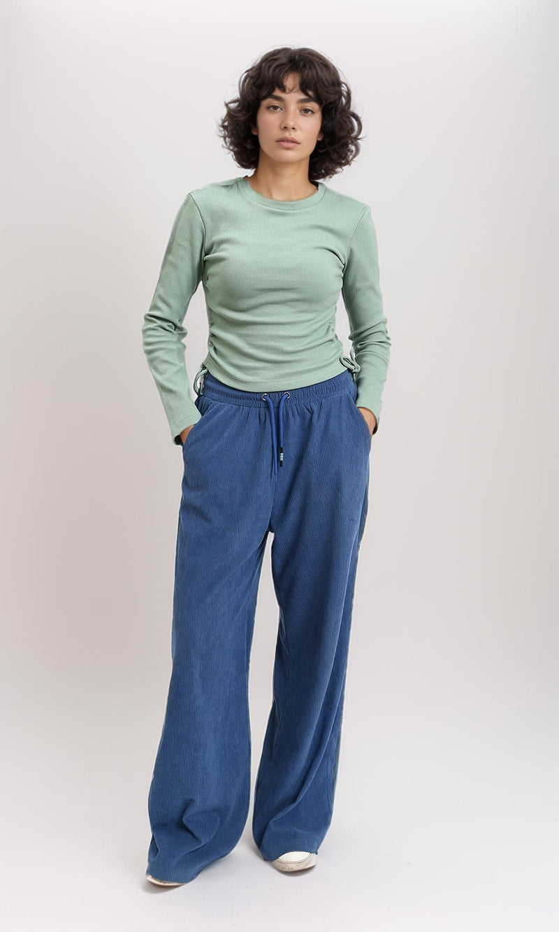 R215795 - Long Sleeves Ribbed Top with Drawstring - Mint