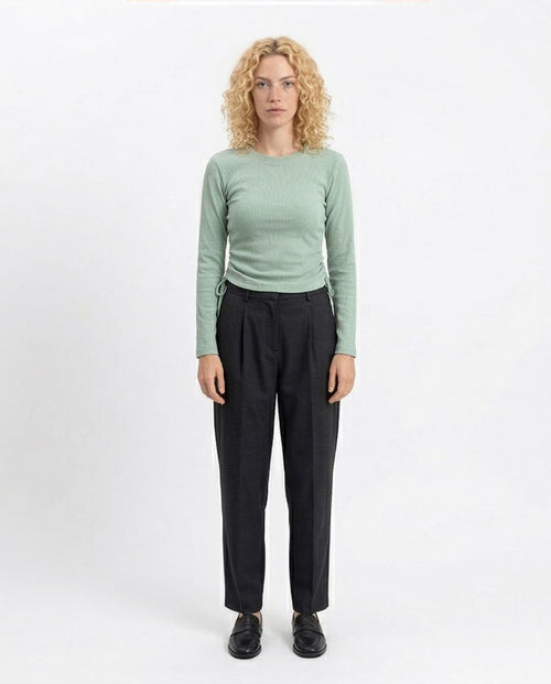 RAVIN | Sage Green Side-Cinch Ribbed Long Sleeve Top - R215795