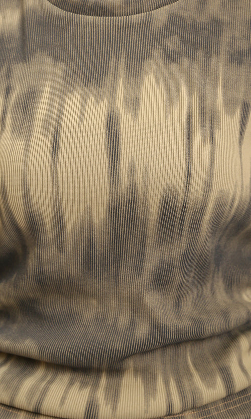 R215798 - Tie-Dye Long Sleeves Top with Drawstring - Beige & Dark Grey