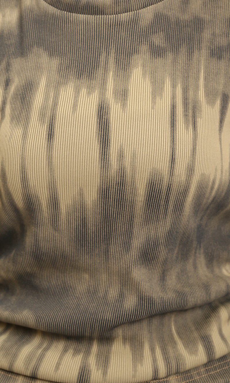 R215798 - Tie-Dye Long Sleeves Top with Drawstring - Beige & Dark Grey