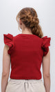 R215801 - Ruffled Sleeves Feminine Crew Neck Top - Dark Red
