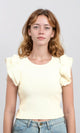R215802 - Ruffled Sleeves Feminine Crew Neck Top - Off-White