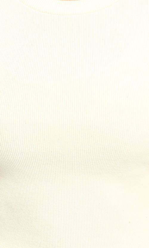 R215802 - Ruffled Sleeves Feminine Crew Neck Top - Off-White