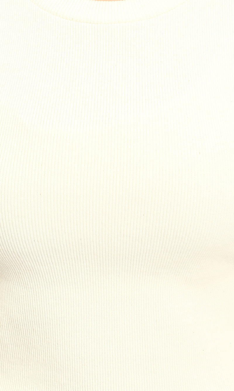 R215802 - Ruffled Sleeves Feminine Crew Neck Top - Off-White