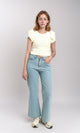 R215802 - Ruffled Sleeves Feminine Crew Neck Top - Off-White