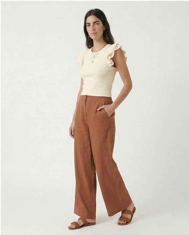 Ruffled Sleeves Feminine Crew Neck Top - Off-White - R215802