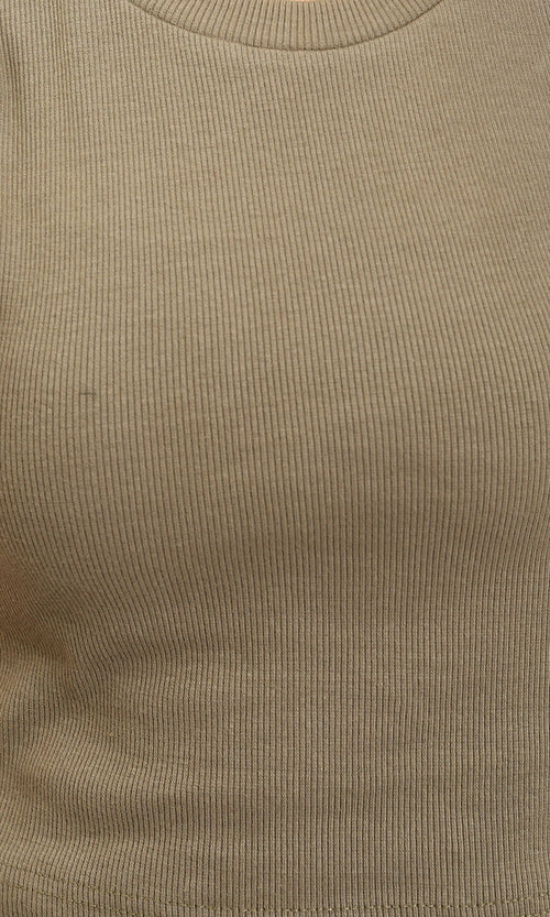 R215803 - Ruffled Sleeves Feminine Crew Neck Top - Pale Olive