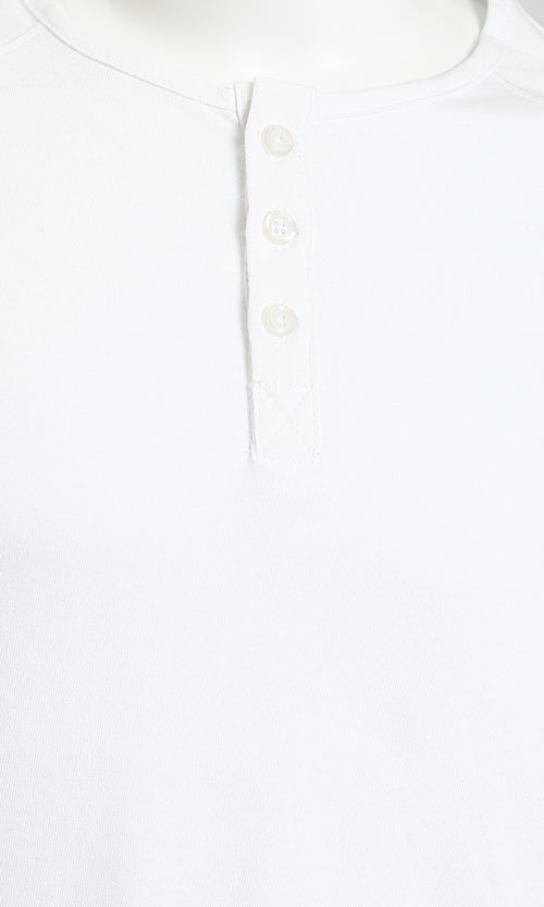 Classic White Long-Sleeve Henley T-Shirt