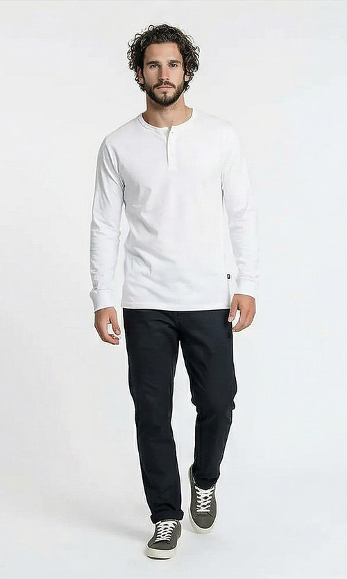 Classic White Long-Sleeve Henley T-Shirt