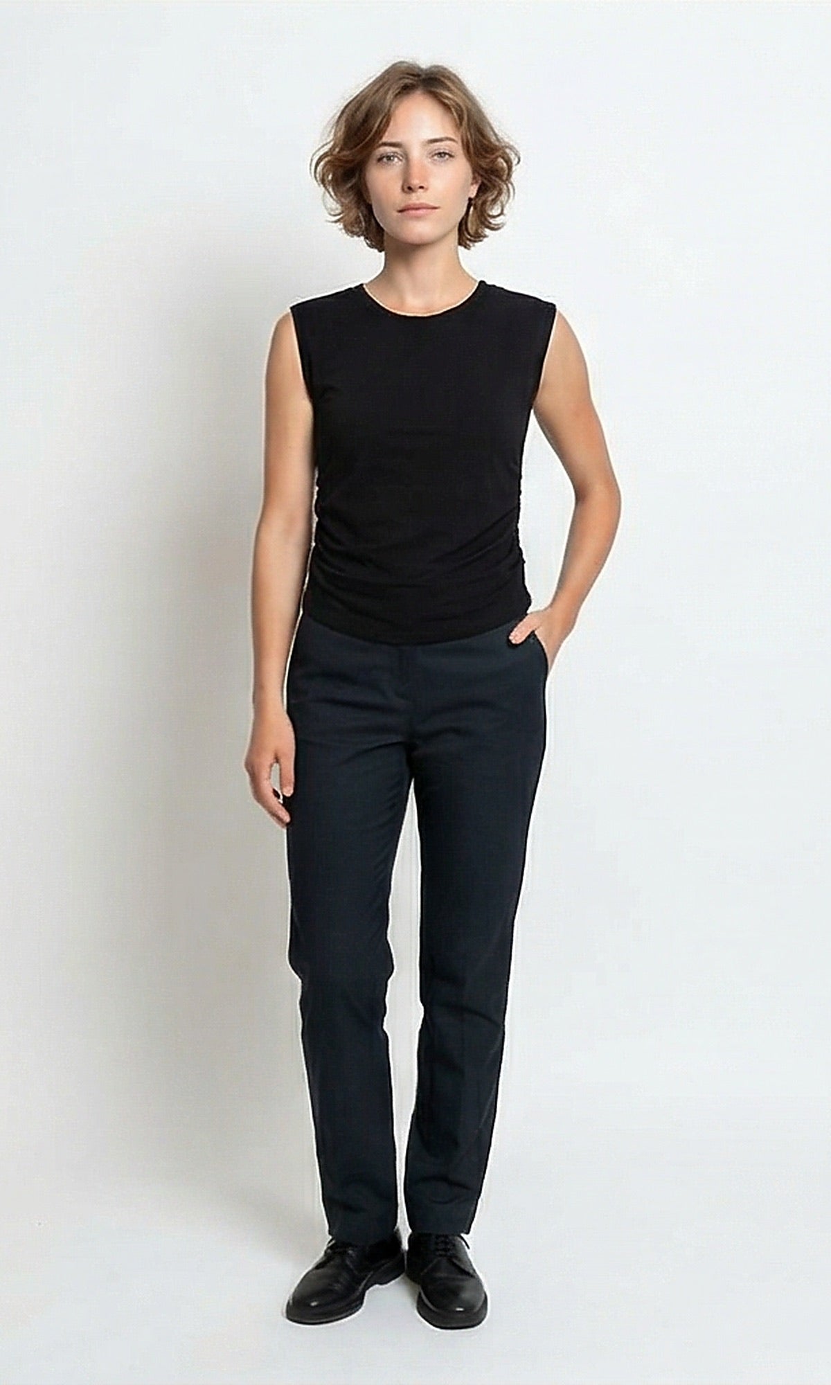 Sleek Minimalist Sleeveless Ruched Top - R215849