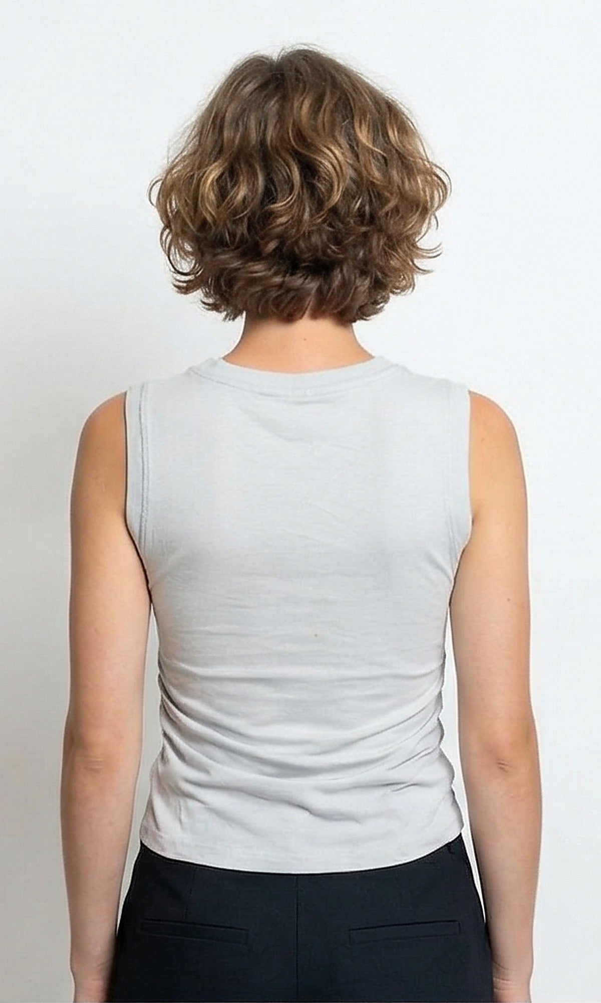 Stone Grey Gathered Side Sleeveless Top - R215851