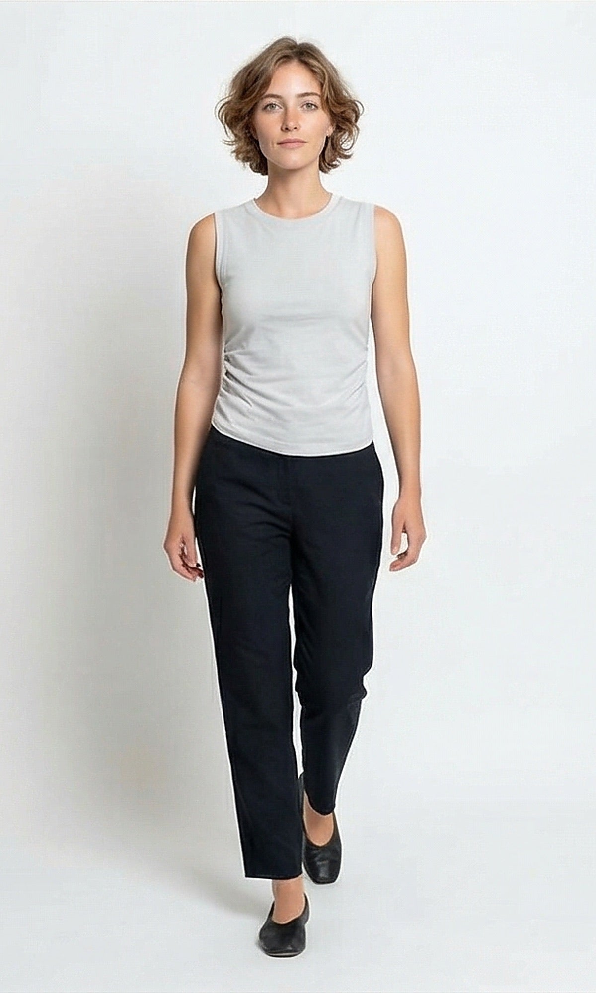 Stone Grey Gathered Side Sleeveless Top - R215851