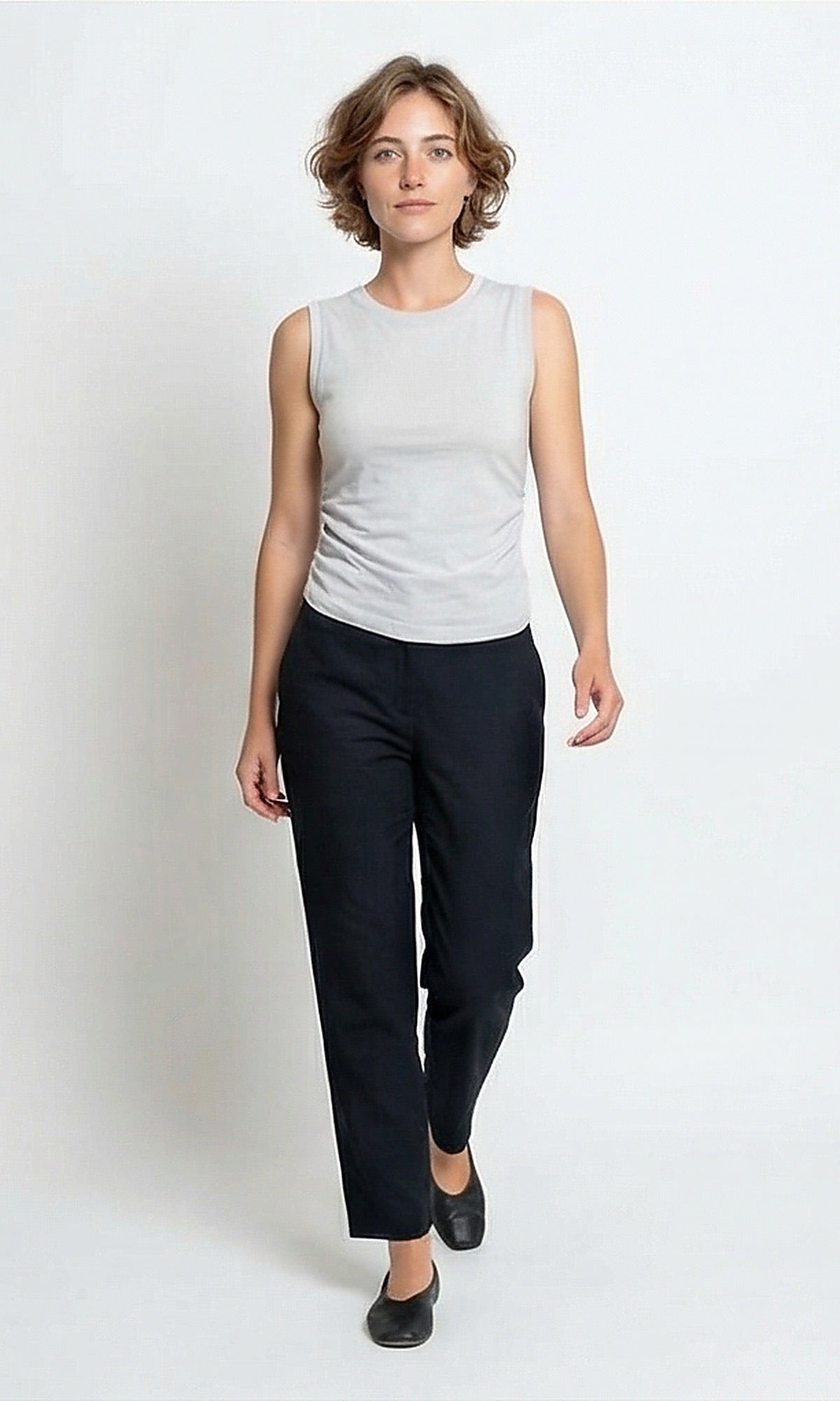 Stone Grey Gathered Side Sleeveless Top - R215851