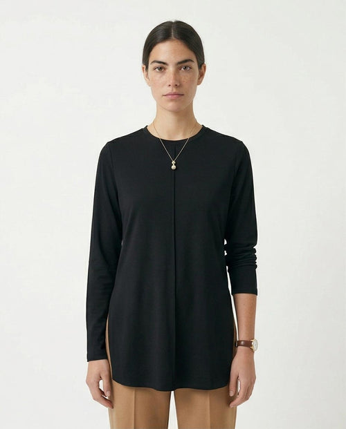 Ravin Longline Side-Slit Tunic Top in Black - R215854