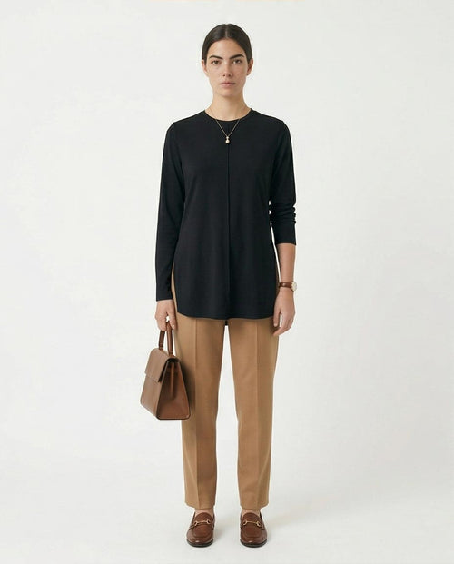 Ravin Longline Side-Slit Tunic Top in Black - R215854