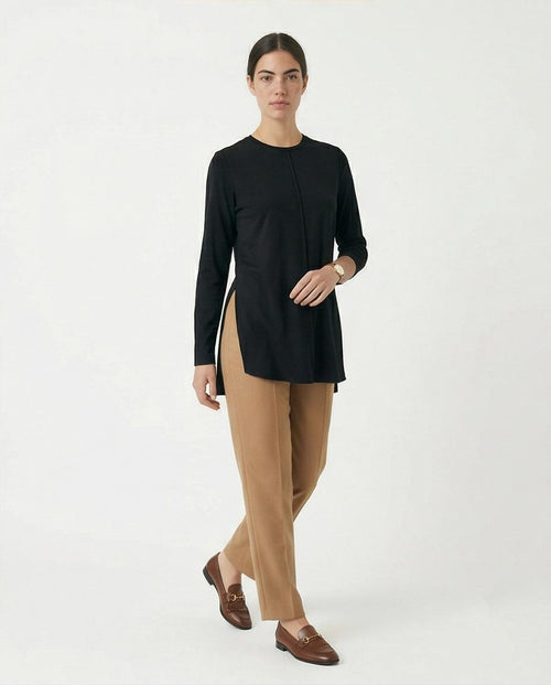 Ravin Longline Side-Slit Tunic Top in Black - R215854