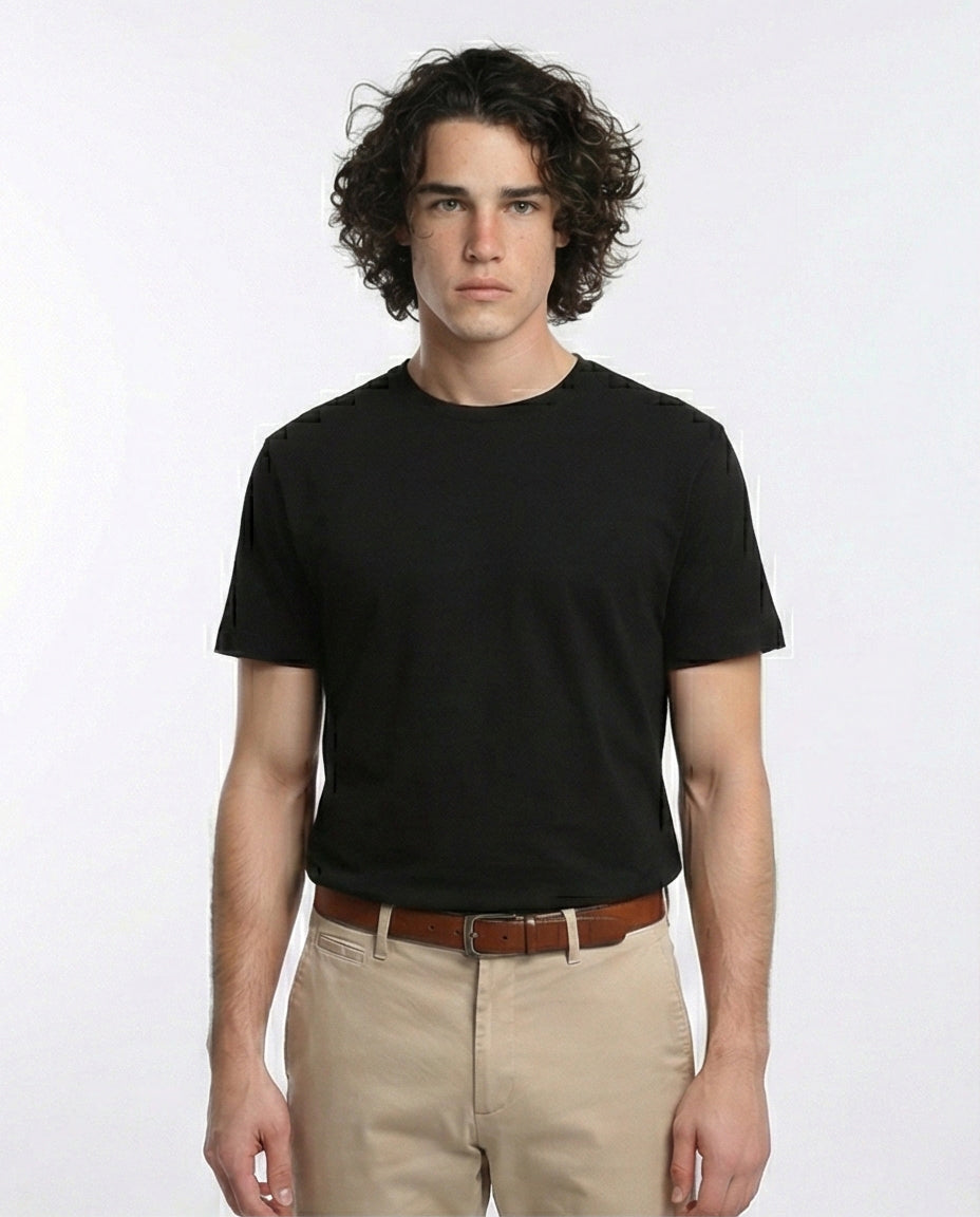 Solid Short Sleeve Cotton Basic Tee - Black