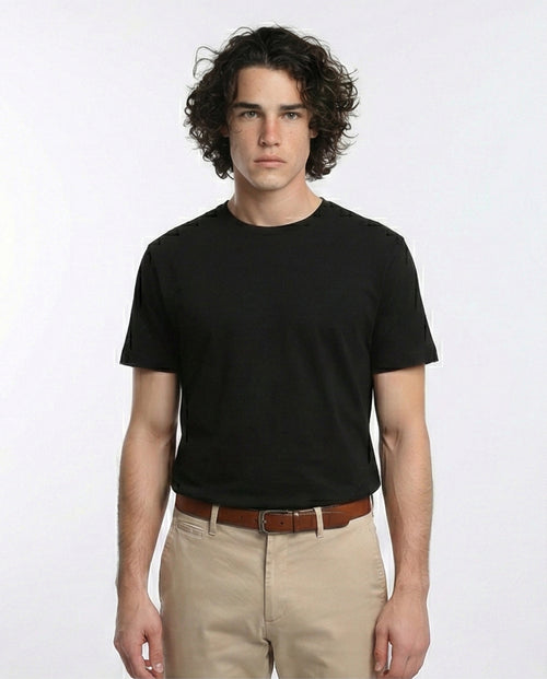 Solid Short Sleeve Cotton Basic Tee - Black