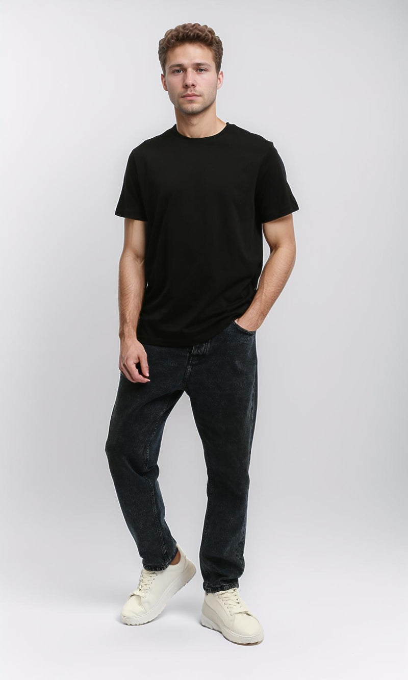R215856 - Solid Short Sleeve Cotton Basic Tee - Black