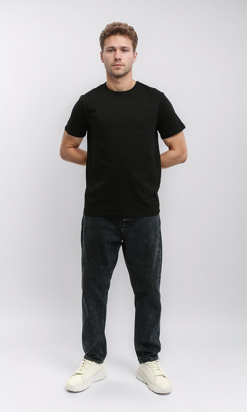 R215856 - Solid Short Sleeve Cotton Basic Tee - Black
