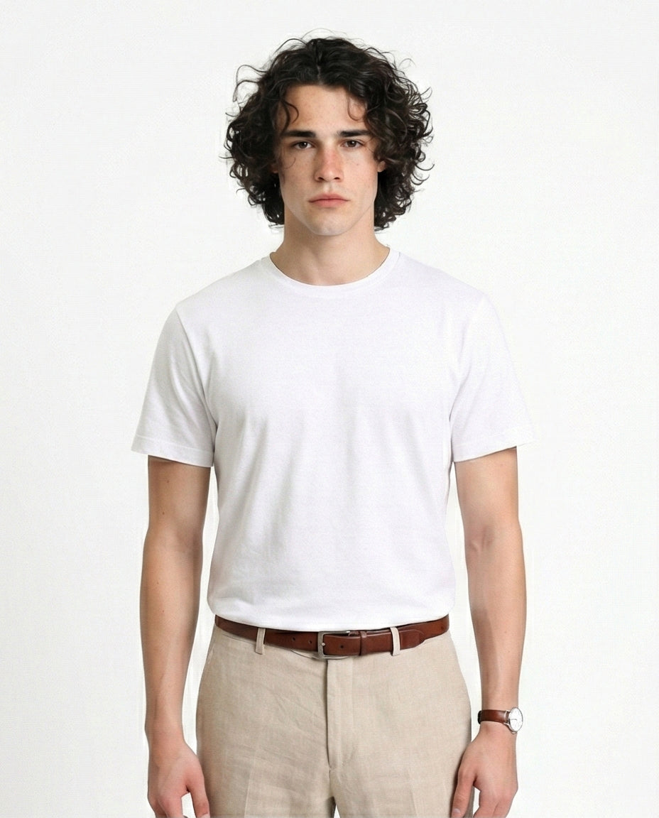 Short Sleeves Textured Basic Tee - White
