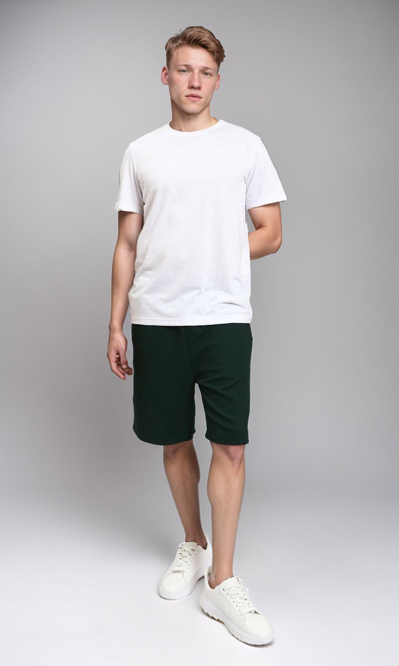 R215857 - Short Sleeves Textured Basic Tee - White