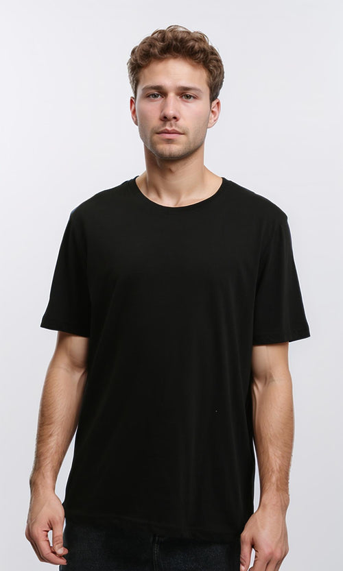 R215858 - Elbow-Sleeves Cotton Relaxed Basic Tee - Black