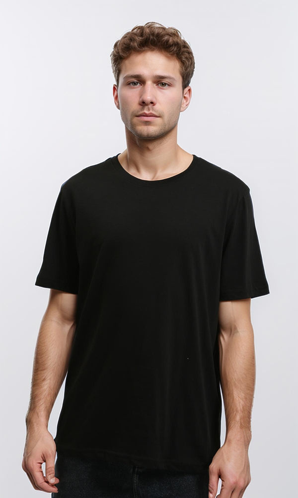 R215858 - Elbow-Sleeves Cotton Relaxed Basic Tee - Black