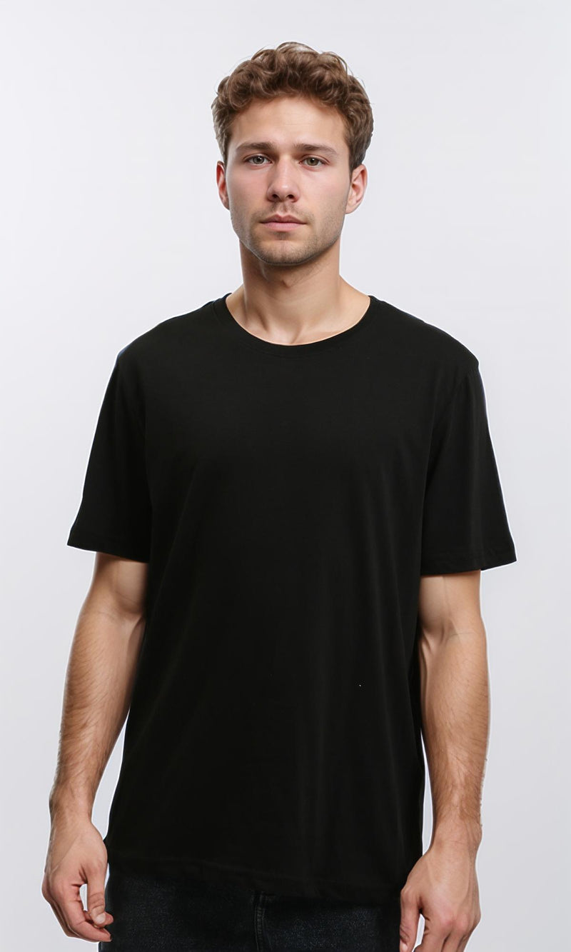 R215858 - Elbow-Sleeves Cotton Relaxed Basic Tee - Black