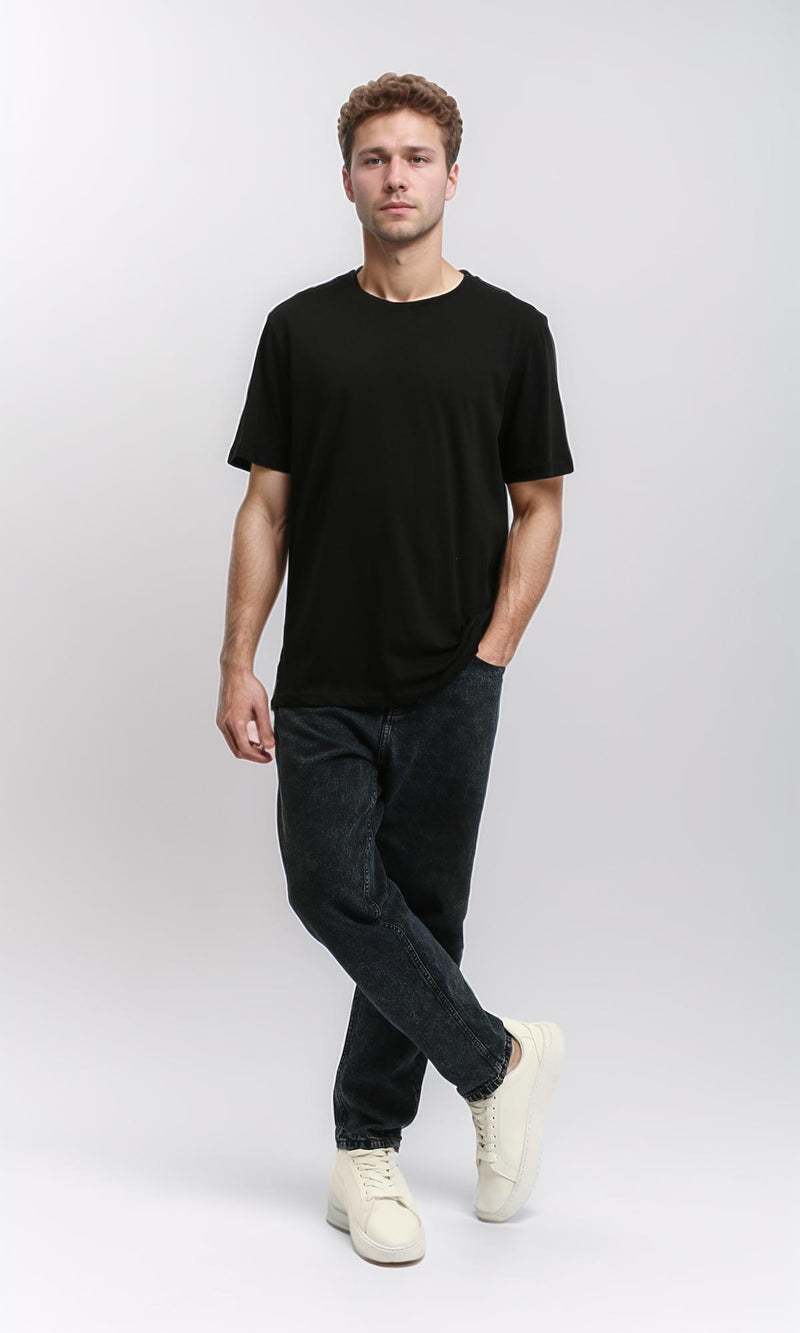 R215858 - Elbow-Sleeves Cotton Relaxed Basic Tee - Black